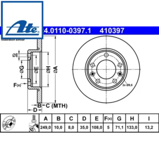 Kočioni diskovi zadnji par PEUGEOT 308 II 09-21 ATE