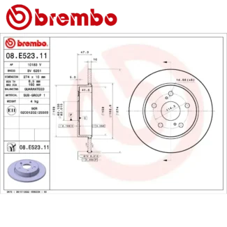 Kočioni diskovi zadnji par SUZUKI SWACE TOYOTA COROLLA 10-19 BREMBO