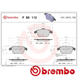 Kočione pločice prednje AUDI Q3 SEAT ALHAMBRA VW PASSAT B7 1.4-2.5 TSI 09.07-12.22 Brembo