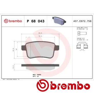 Kočione pločice zadnje RENAULT KANGOO BE BOP KANGOO EXPRESS KANGOO II 1.2-Electric 02.08- Brembo