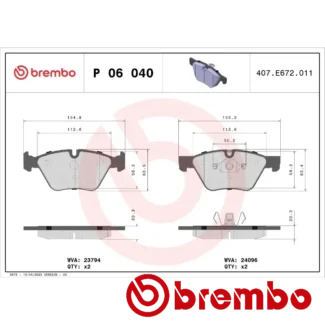 Kočione pločice prednje BMW 1 E81 E82 E87 E88 3 E90 E91 E92 E93 1.6-3.0 115-265 06.04-12.13 Brembo
